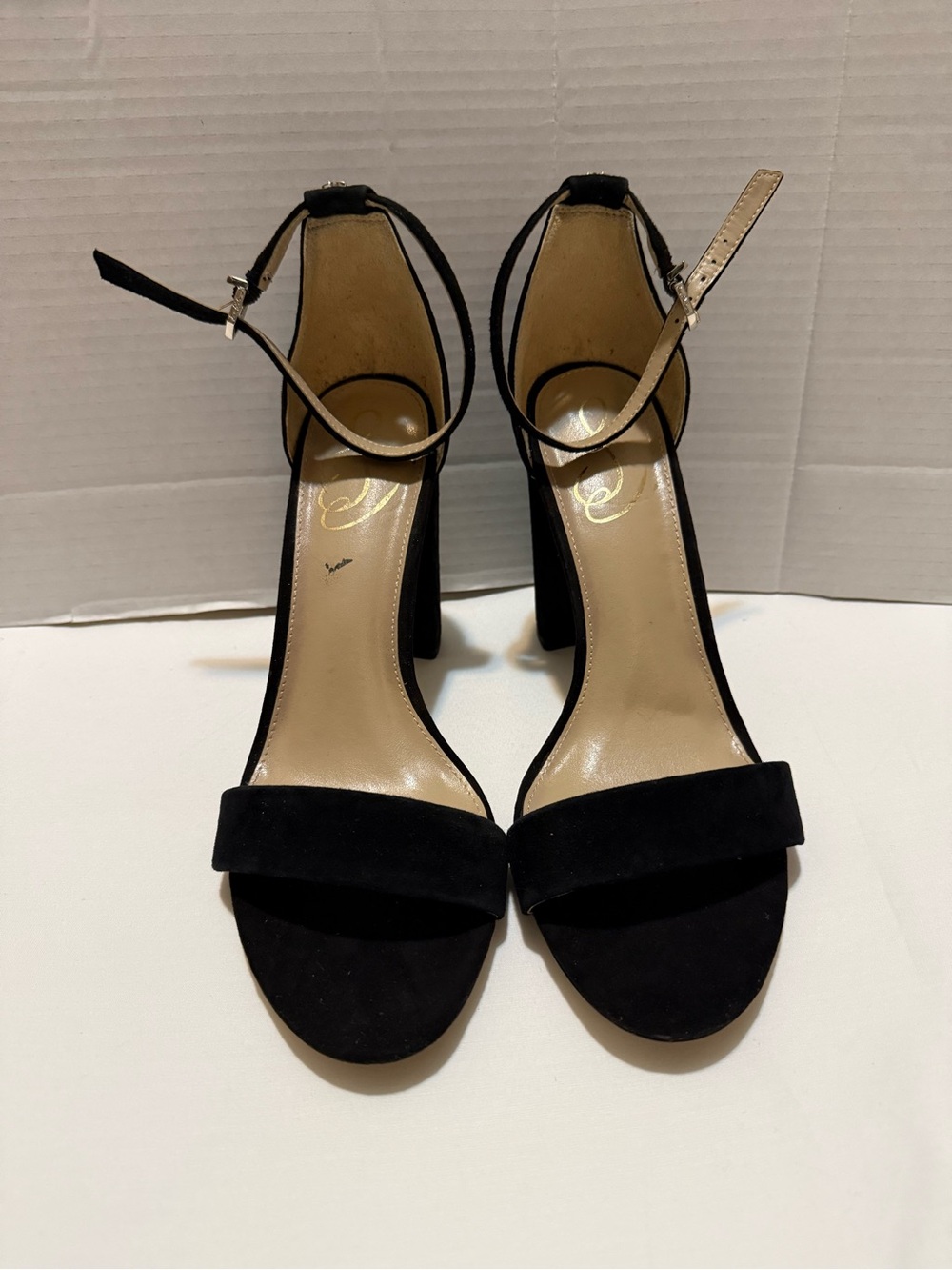 Sam Edelman Black Suede Ankle-Strap Block Heels